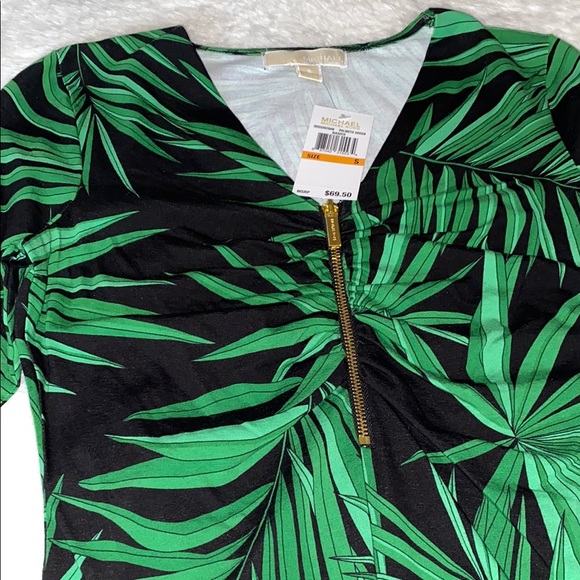 NWT Tropical Leaf Print “Palmeto Green” Michael KORS Top with Gold Zipper Sz S - Picture 11 of 12